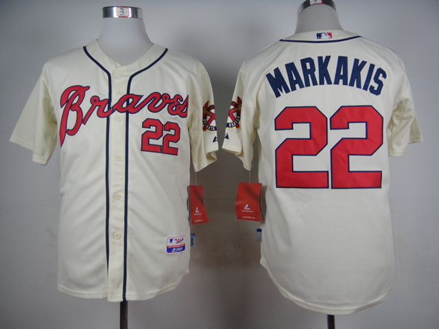Men Atlanta Braves #22 Markakis Cream MLB Jerseys